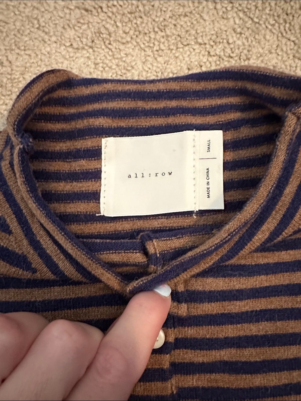 New Brown and navy All Row Small sweater - Picture 2 of 6